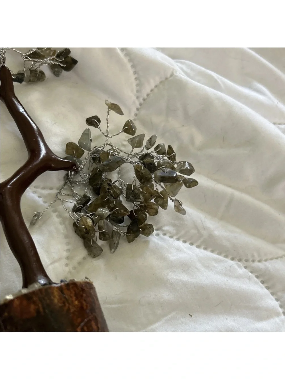 Source Unknown Brown and Olive Wire Gemstone Tree Sculpture